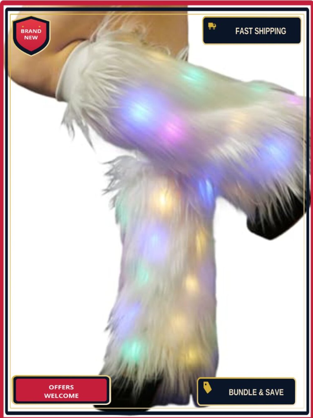 Light Up Faux Fur Leg Warmers Rave Dance Costume Accessory